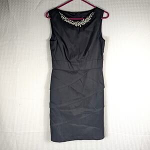 Connected Apparel 6 Black Embellished Pearl Beaded Sheath Dress Ruched Formal